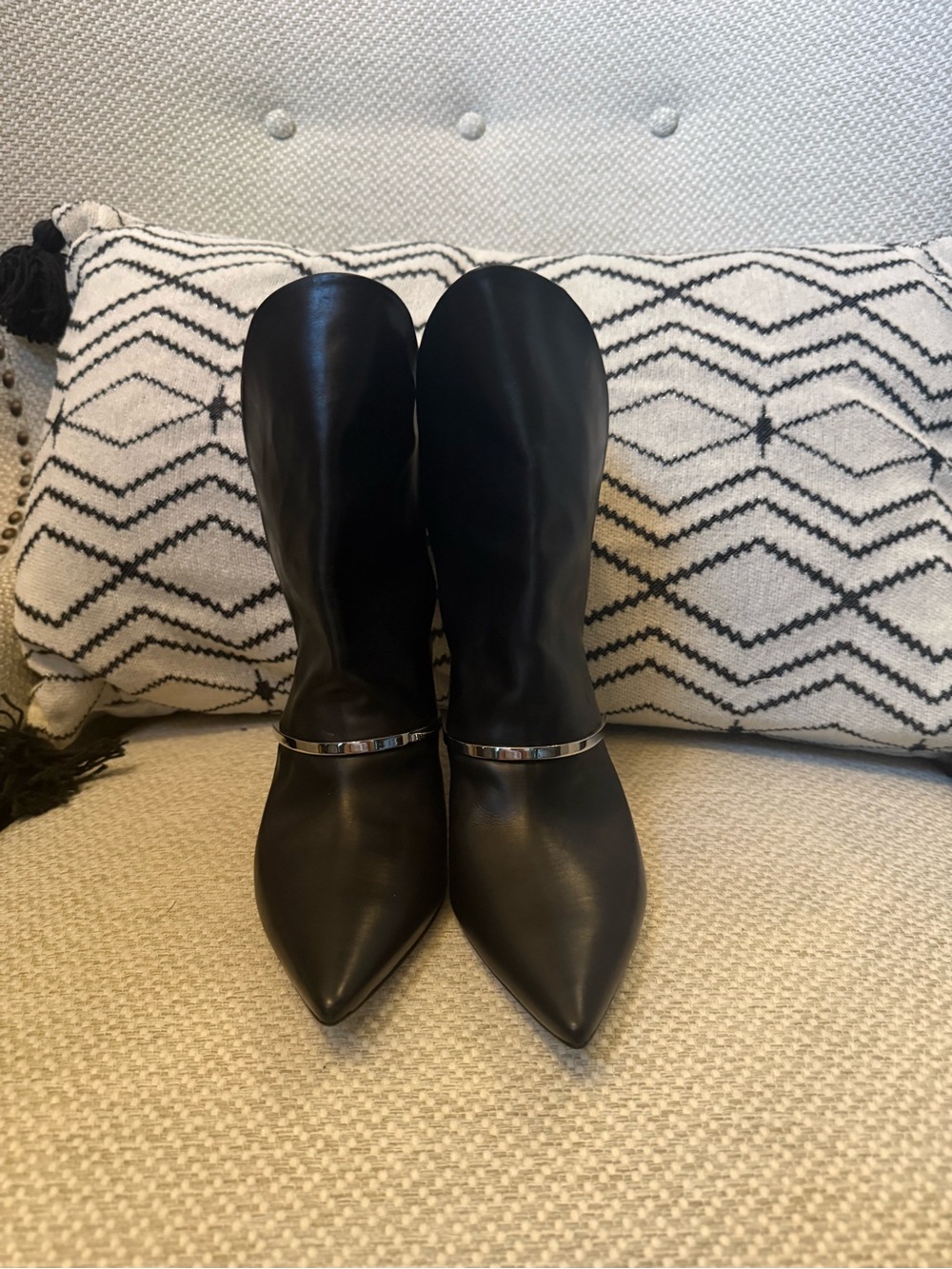 Givenchy Black Pointed Leather Mid-Calf Boots with Metallic Accent - Picture 4 of 10